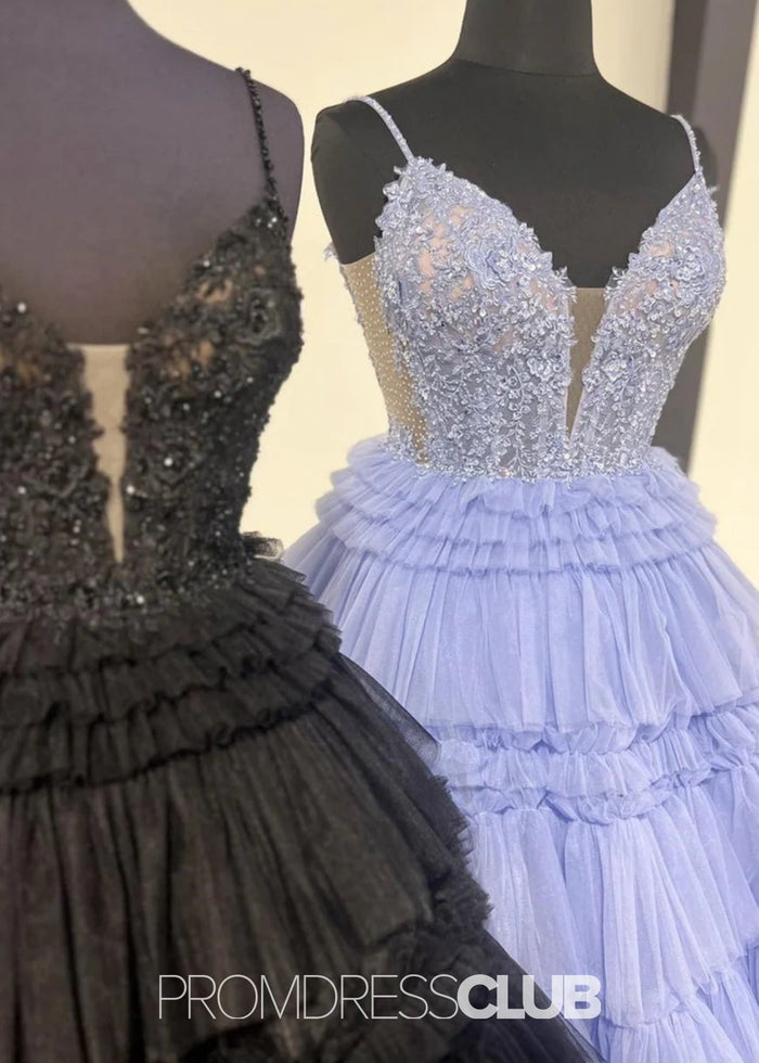 Nancy | A Line Ruffle Tiered Lavender Maxi Prom Dress - Price #price_variant_lowest# - Red - PromDressClub