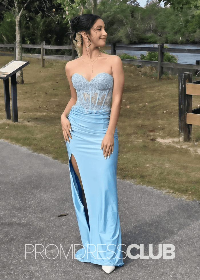 Natalie |Long Fuchsia Prom Dresses Near Me With Mermaid Sweetheart Slit - Price #price_variant_lowest# - Sky Blue - PromDressClub