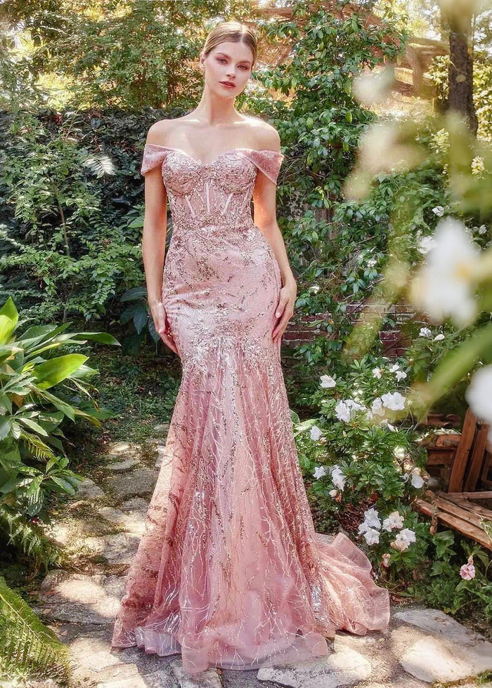 Natalie | Stunning Black Sequin Off the Shoulder Mermaid Corset Prom Dress - Pink - PromDressClub