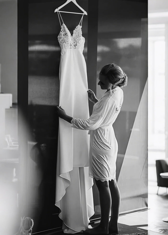 Nicole | Stunning Satin Mermaid Wedding Dress with Lace Detailing - Ivory - PromDressClub