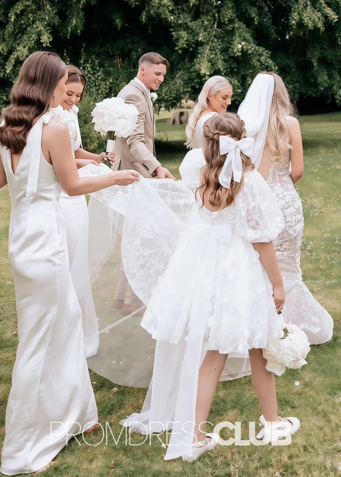 Octavia | Long Pink Bridesmaid Dress With Satin Boho Bow Mermaid Straps - Price #price_variant_lowest# - White - PromDressClub