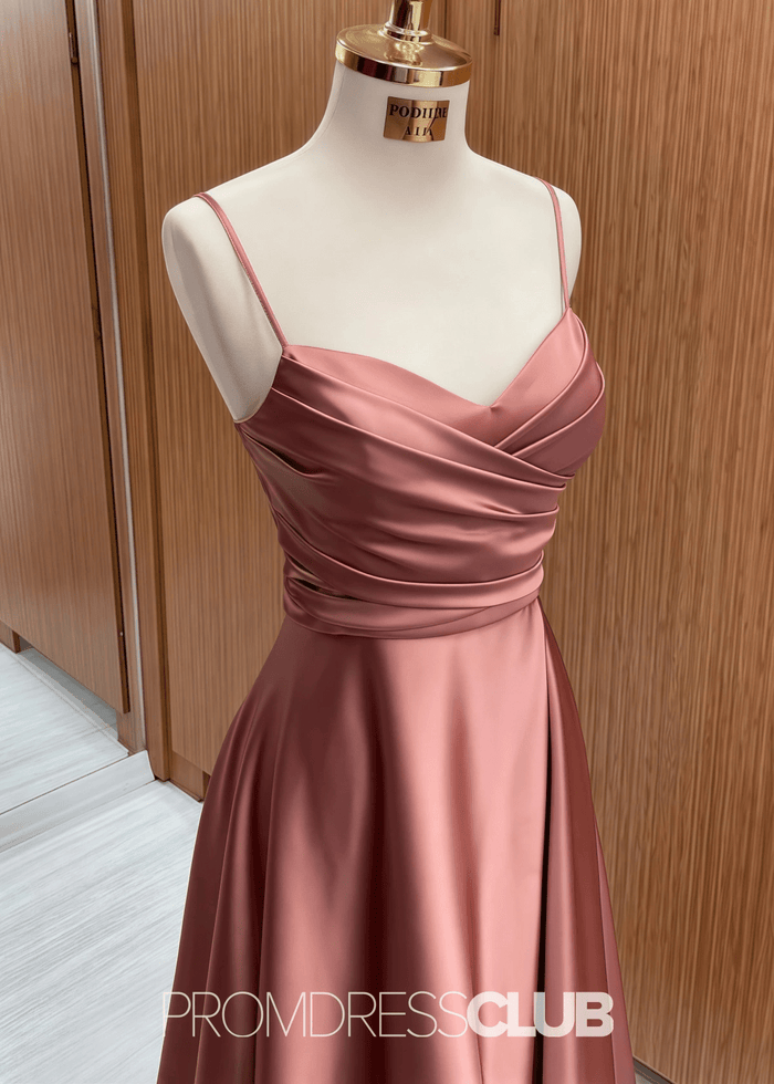Odelia | A Line Chocolate Satin Long Bridesmaid Dress - Price #price_variant_lowest# - Chocolate - PromDressClub