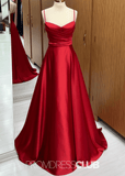 Odelia | A Line Chocolate Satin Long Bridesmaid Dress - Red - PROMDRESS Club