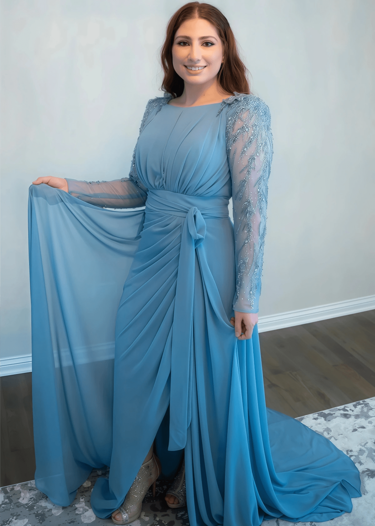 Ophelia | A Line Dusty Blue Chiffon Maxi Bridesmaid Dress - Dusty Blue - PROMDRESS Club