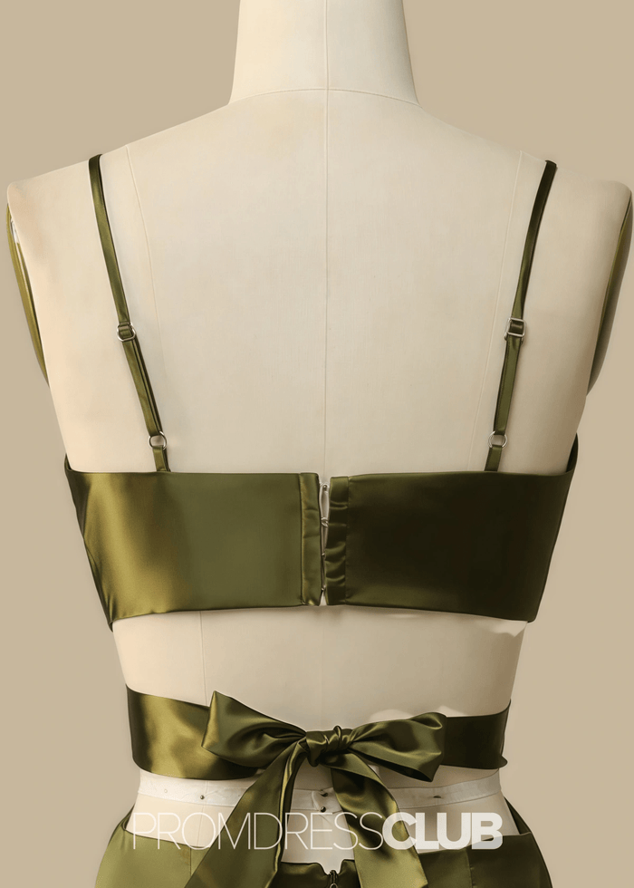 Pearl | A Line Cutout Olive Green Satin Long Bridesmaid Dress with - Price #price_variant_lowest# - Olive Green - PromDressClub