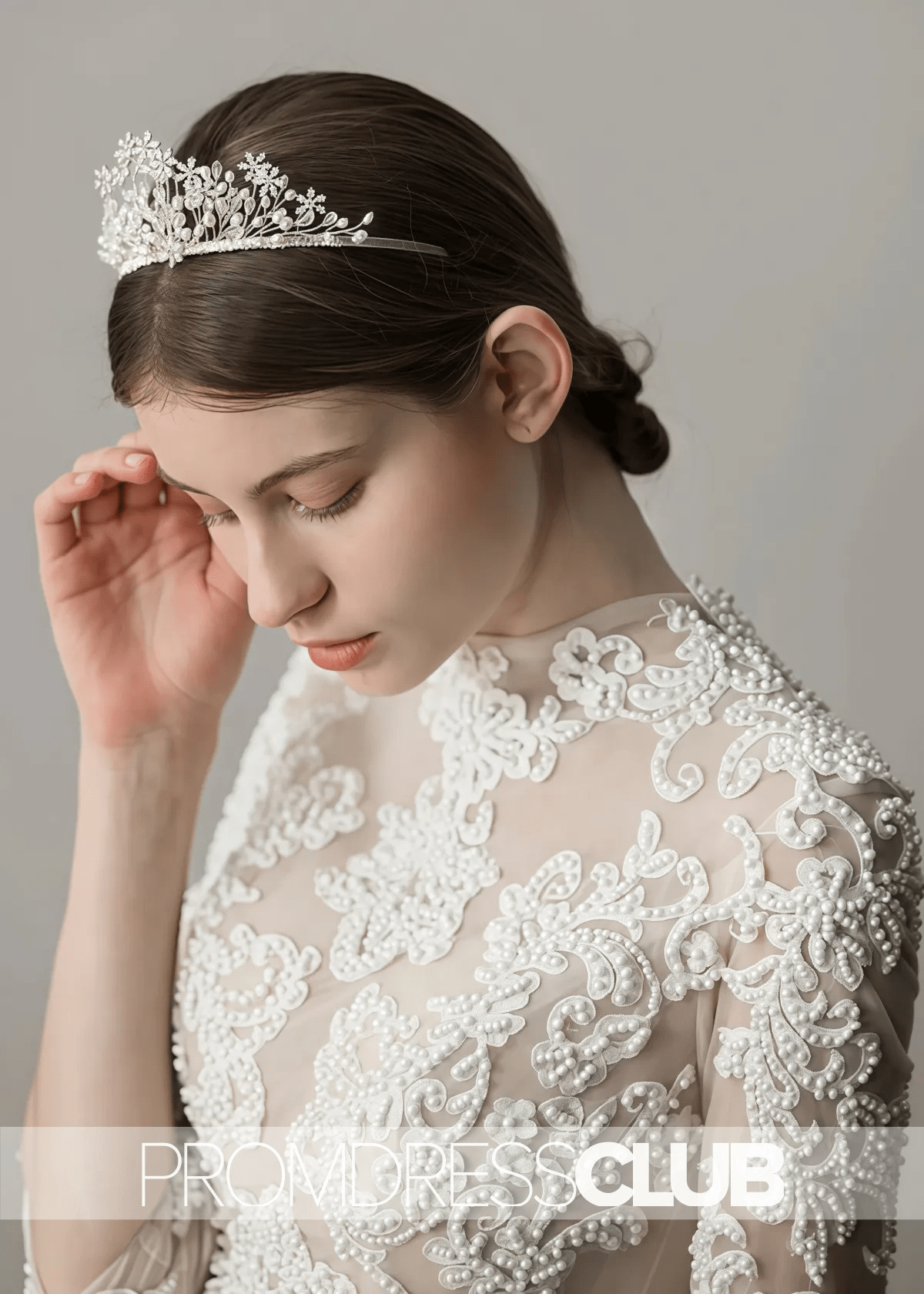 Pearl Snowflake Bridal Crown With Transparent Crystal Flower - Price #price_variant_lowest# - Gold - PromDressClub