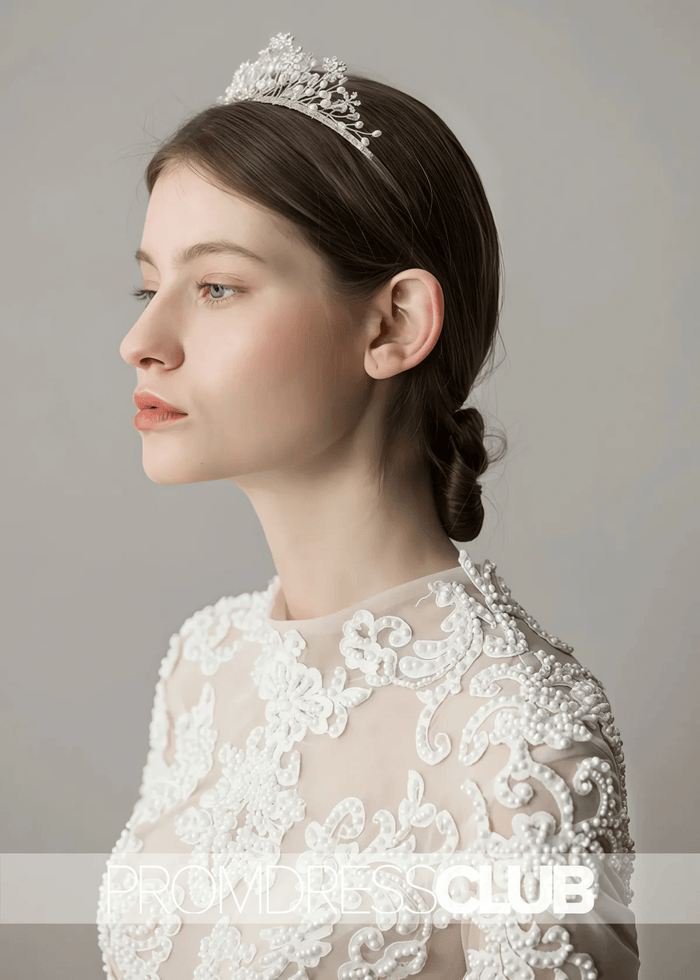 Pearl Snowflake Bridal Crown With Transparent Crystal Flower - Price #price_variant_lowest# - Gold - PromDressClub