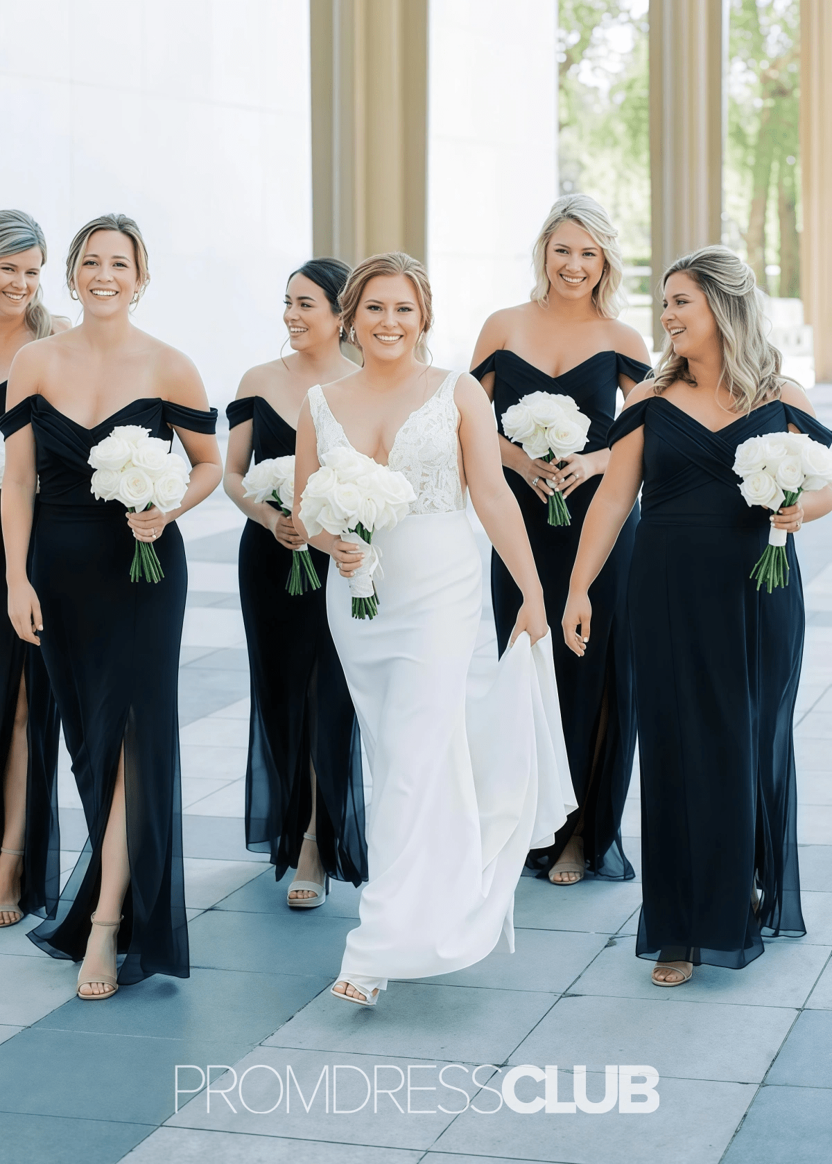 Queena | Mermaid Bow Side Slit Navy Blue Chiffon Long Bridesmaid Dress - Navy Blue - PROMDRESS Club