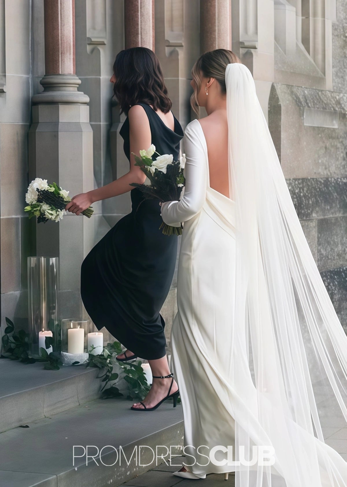 Rae | Mermaid Cowl Neck Black Satin Long Bridesmaid Dress - Black - PROMDRESS Club