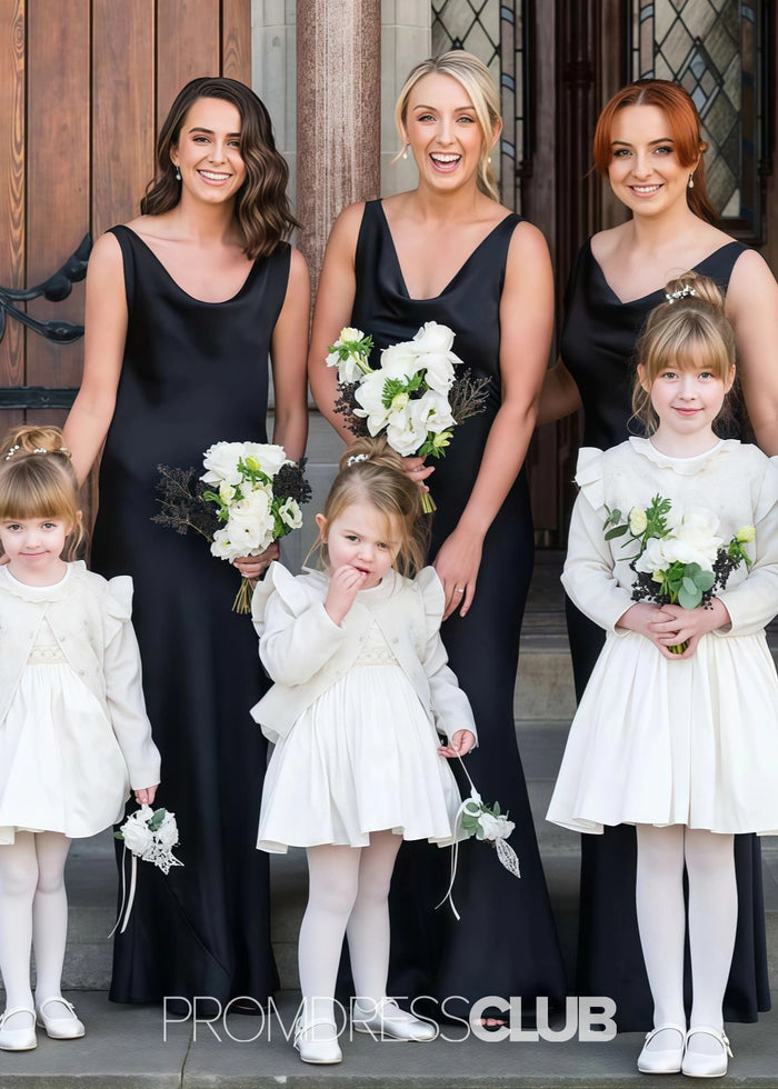 Rae | Mermaid Cowl Neck Black Satin Long Bridesmaid Dress - Price #price_variant_lowest# - Black - PromDressClub