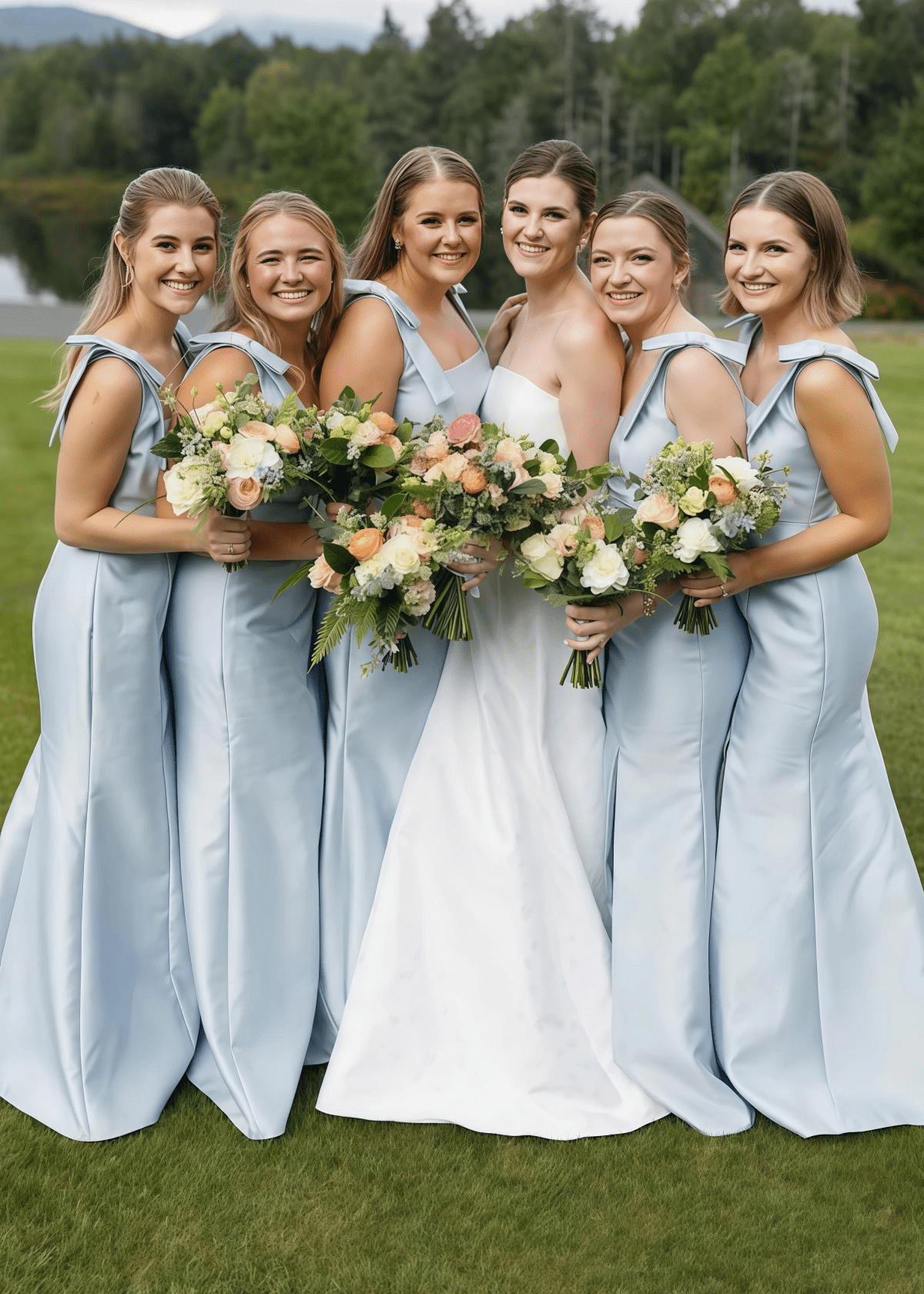 Renata | Elegant Straps Sheath Column Bows Pleats Light Blue Satin Long Bridesmaid Dress - Light Blue - PROMDRESS Club