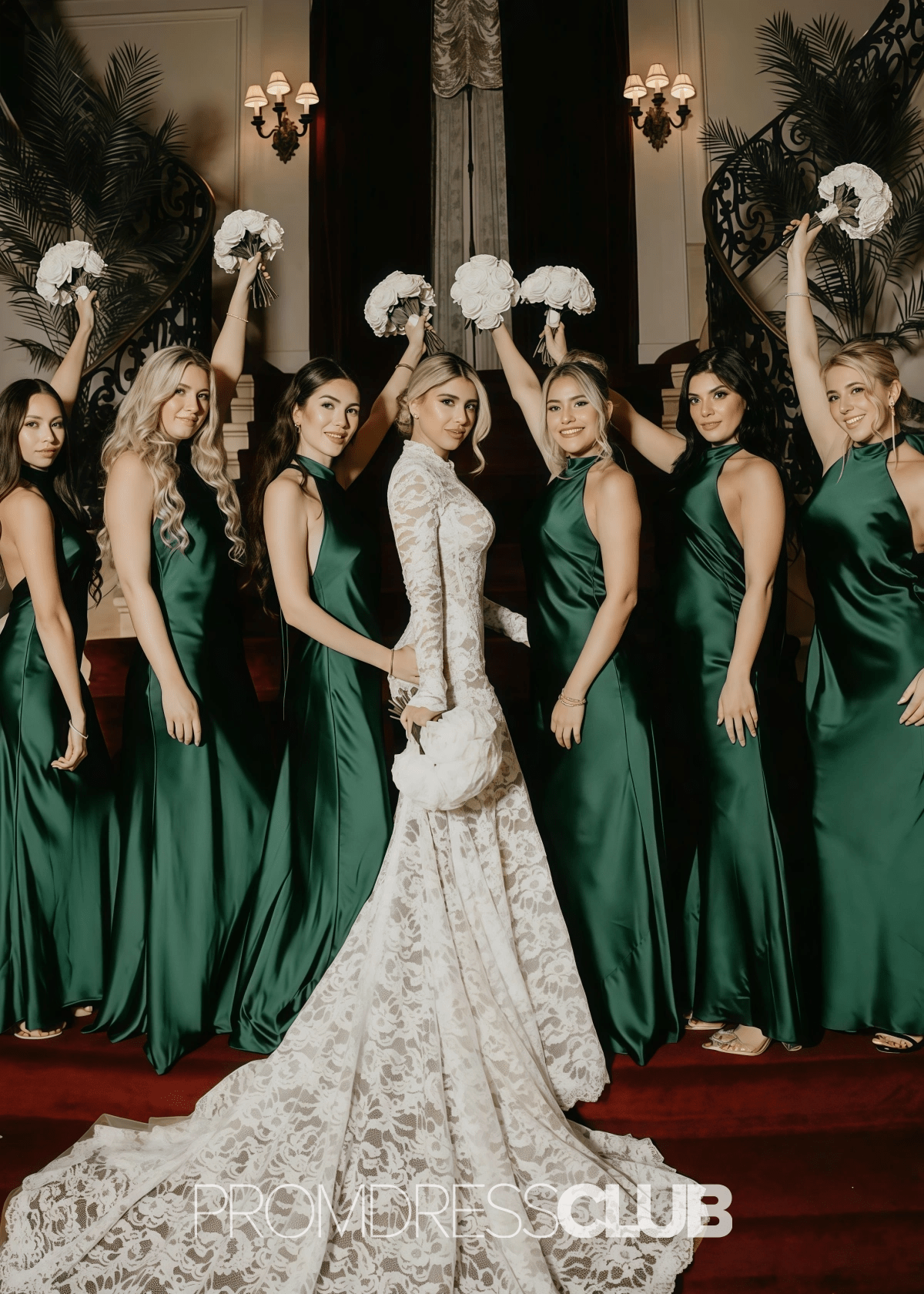 Renee | Classy Mermaid Halter Dark Green Satin Long Bridesmaid Dress - Dark Green - PROMDRESS Club