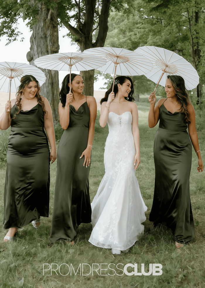 Riva | Mermaid Pleated Olive Green Satin Long Bridesmaid Dress - Price #price_variant_lowest# - Olive Green - PromDressClub