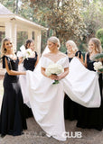 Rose | Trumpet Mermaid Bows Black Satin Maxi Bridesmaid Dress - Black - PROMDRESS Club