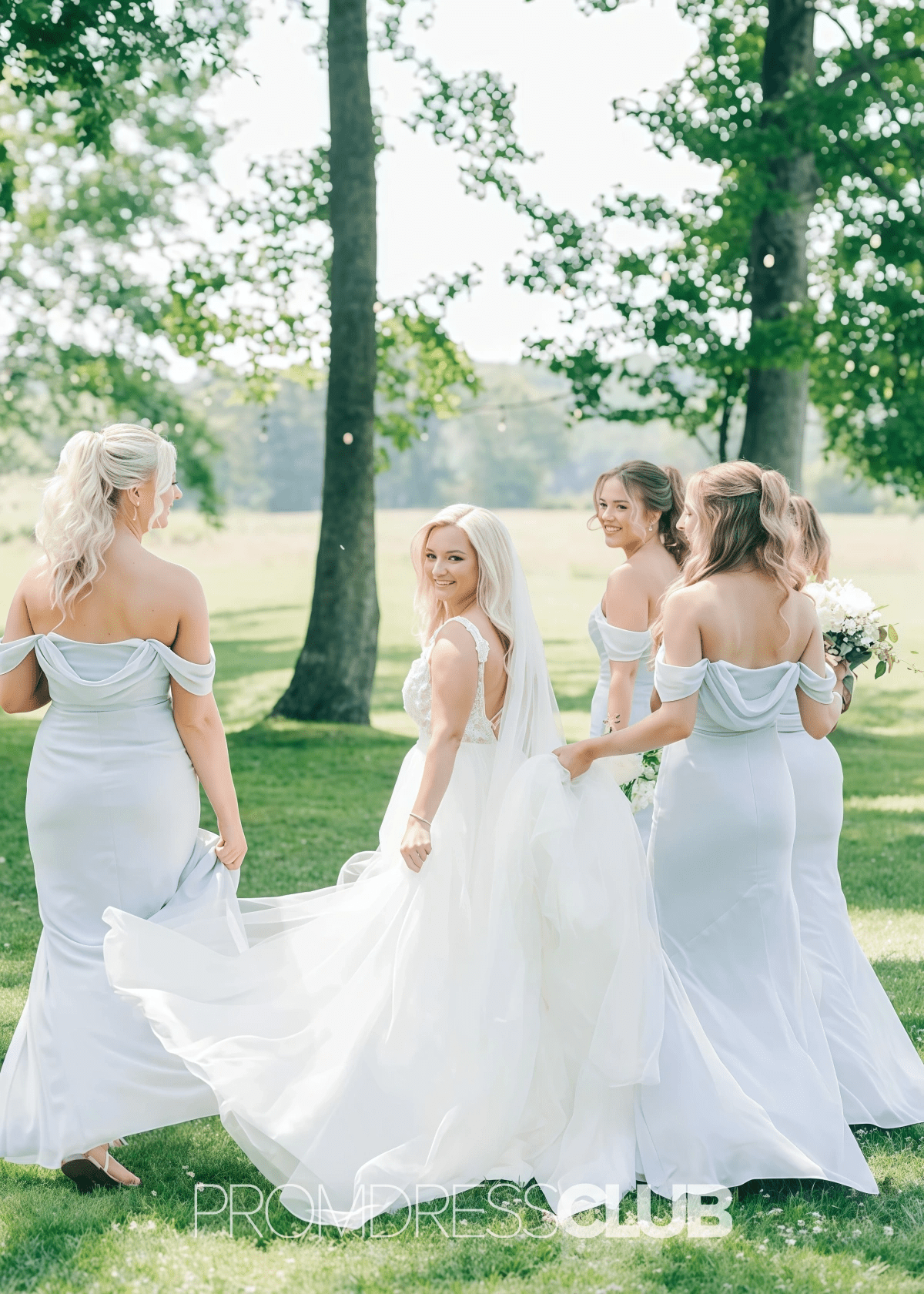 Rosemary | Mermaid Straps Pleated Light Blue Satin Long Bridesmaid Dress - Light Blue - PROMDRESS Club