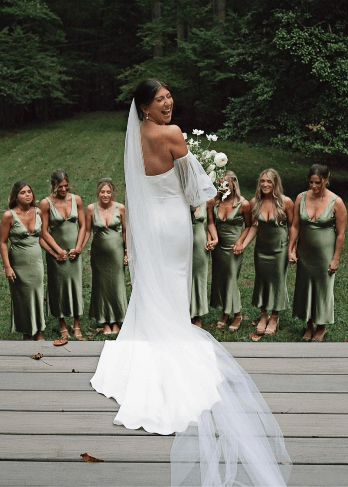 Ruth | Mermaid Straps Plus Size Sage Green Satin Long Bridesmaid Dress - Sage - PromDressClub