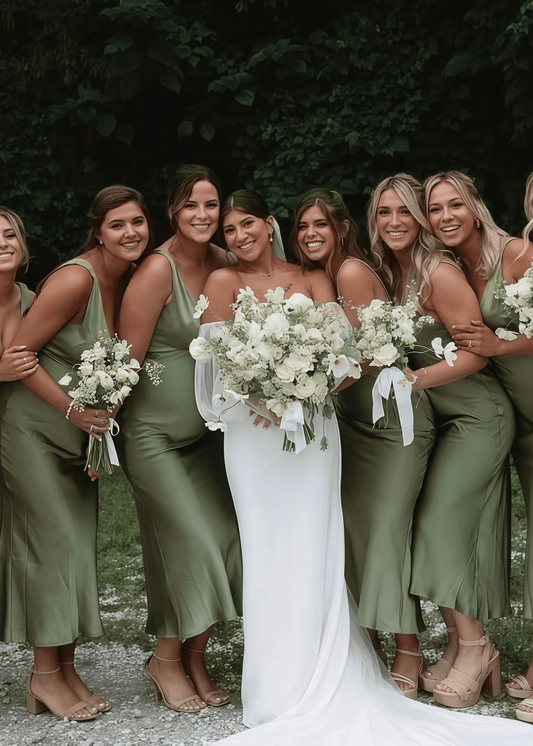 Ruth | Mermaid Straps Plus Size Sage Green Satin Long Bridesmaid Dress - Price #price_variant_lowest# - Sage - PromDressClub 1200