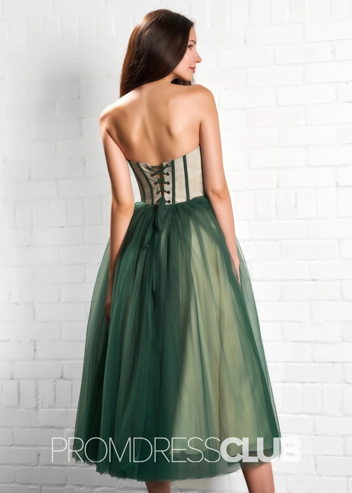 Salome |Green Long Prom Dresses Stores Near Me With A Line Strapless Puffy Tulle - Green - PromDressClub