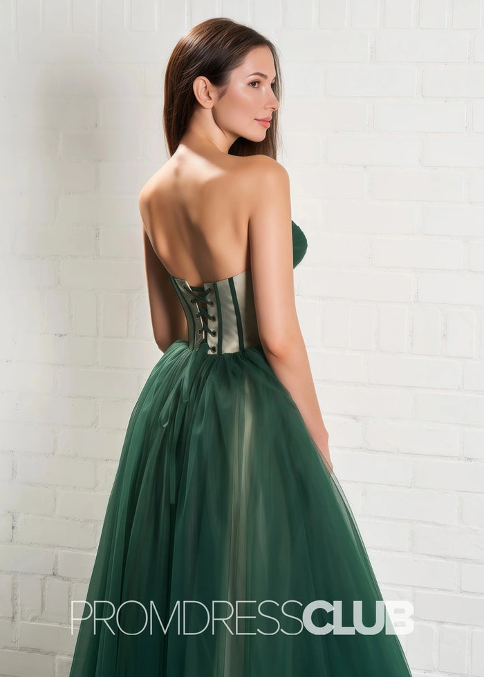Salome |Green Long Prom Dresses Stores Near Me With A Line Strapless Puffy Tulle - Price #price_variant_lowest# - Green - PromDressClub