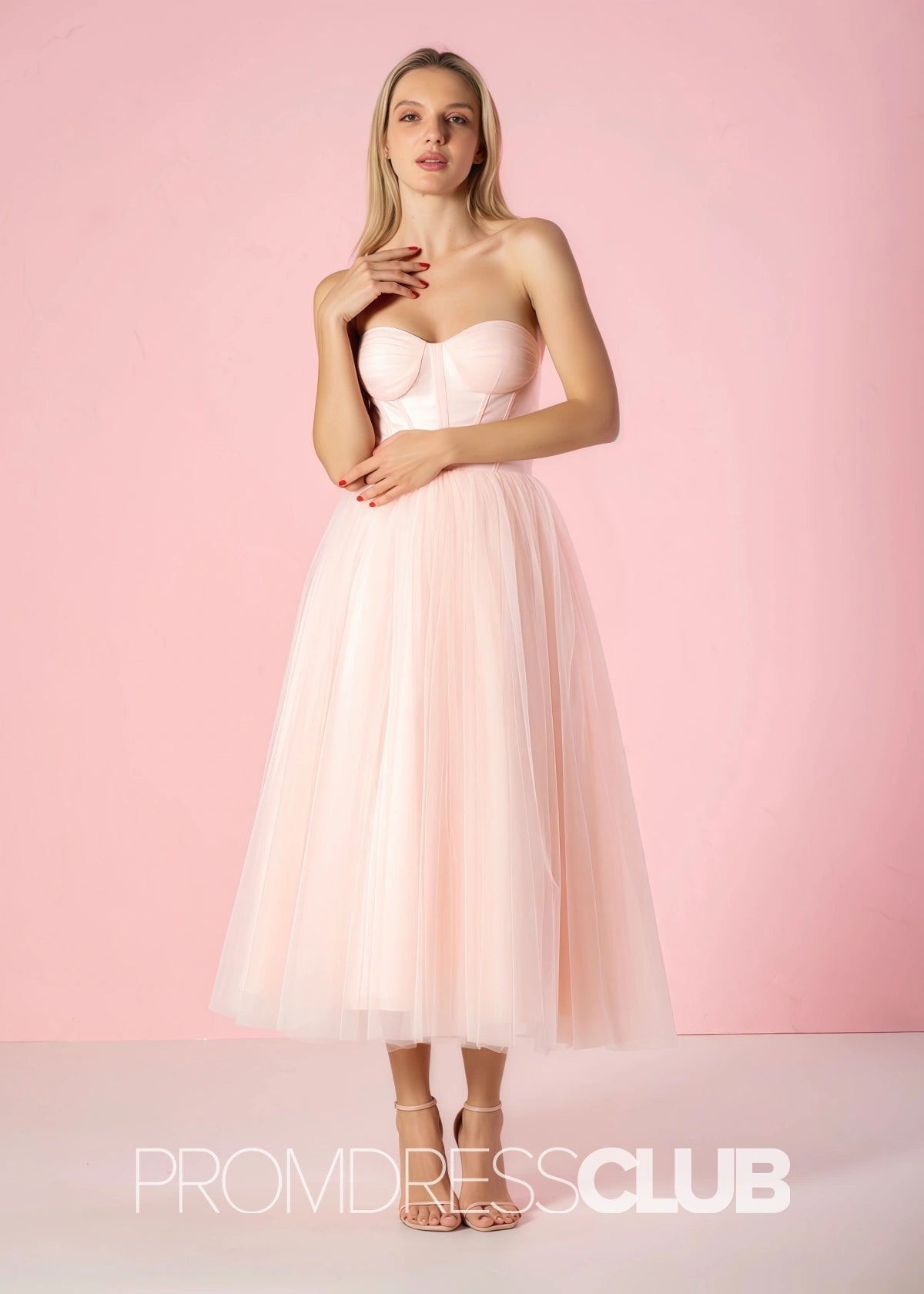 Salome |Green Long Prom Dresses Stores Near Me With A Line Strapless Puffy Tulle - Pink - PromDressClub