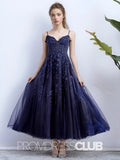 Sara |Navy Blue Long Prom Dresses With A - line Sweetheart Lace Tulle Slit - Navy Blue - PromDressClub