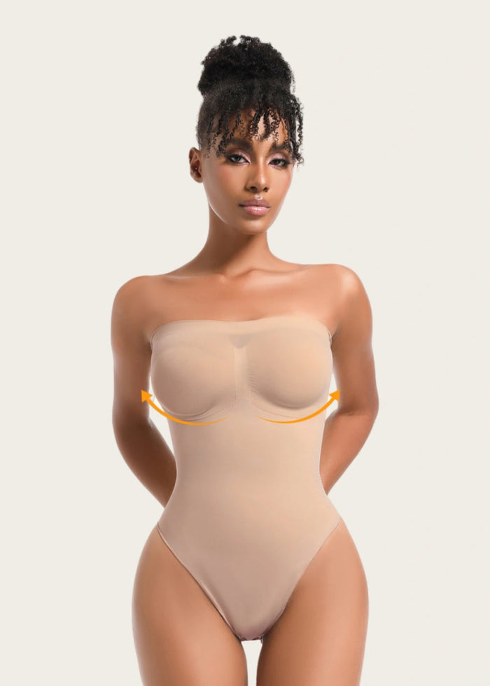 Seamless Backless Strapless Shapewear for Sculpted Curves Beige and Black - Nude - PromDressClub