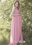 Sebastiane | A Line Twist - Front Maternity Rose Chiffon Long Bridesmaid Dress - Rose Gold - PROMDRESS Club