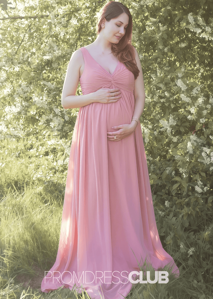 Sebastiane | A Line Twist - Front Maternity Rose Chiffon Long Bridesmaid Dress - Price #price_variant_lowest# - RosyBrown - PromDressClub