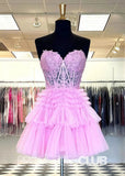 Shirley |Black Short Homecoming Dresses With A Line Sweetheart Tulle Ruffles - Light Pink - PromDressClub