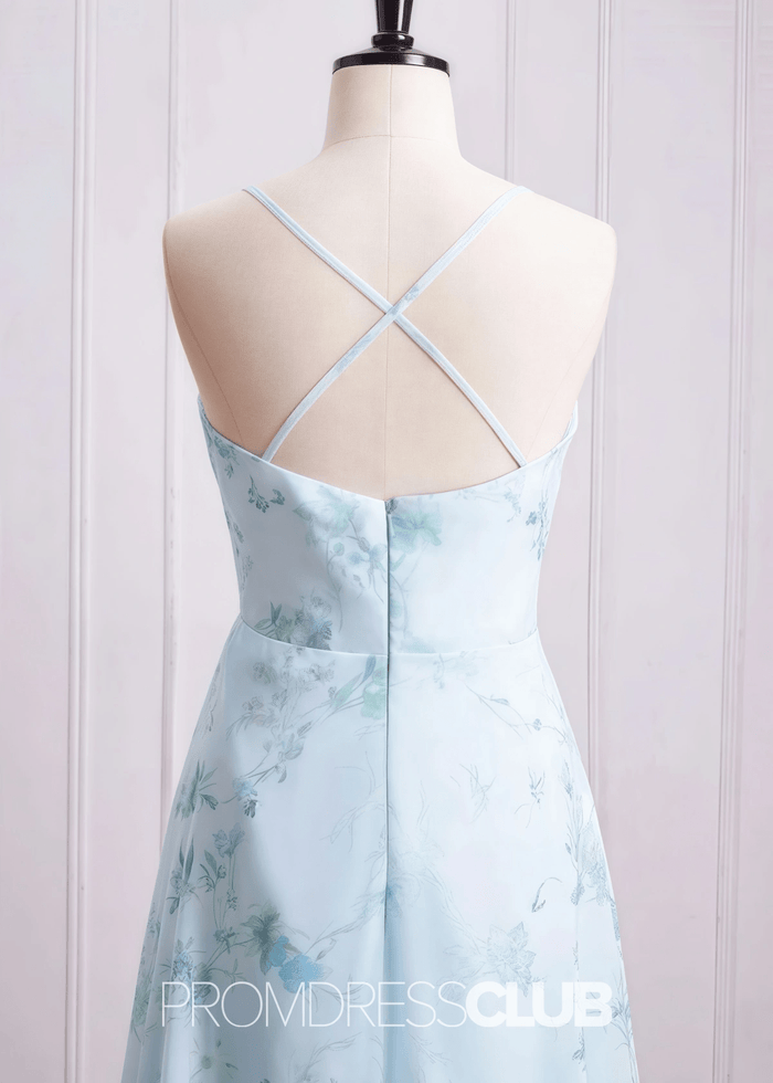 Sibyl | A Line Light Green Floral Print Chiffon Long Bridesmaid Dress - Price #price_variant_lowest# - Light Green Floral - PromDressClub