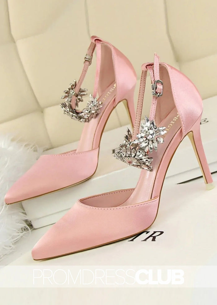 Silver Prom Heels with Ankle Strap Crystals - Price #price_variant_lowest# - Pink - PromDressClub