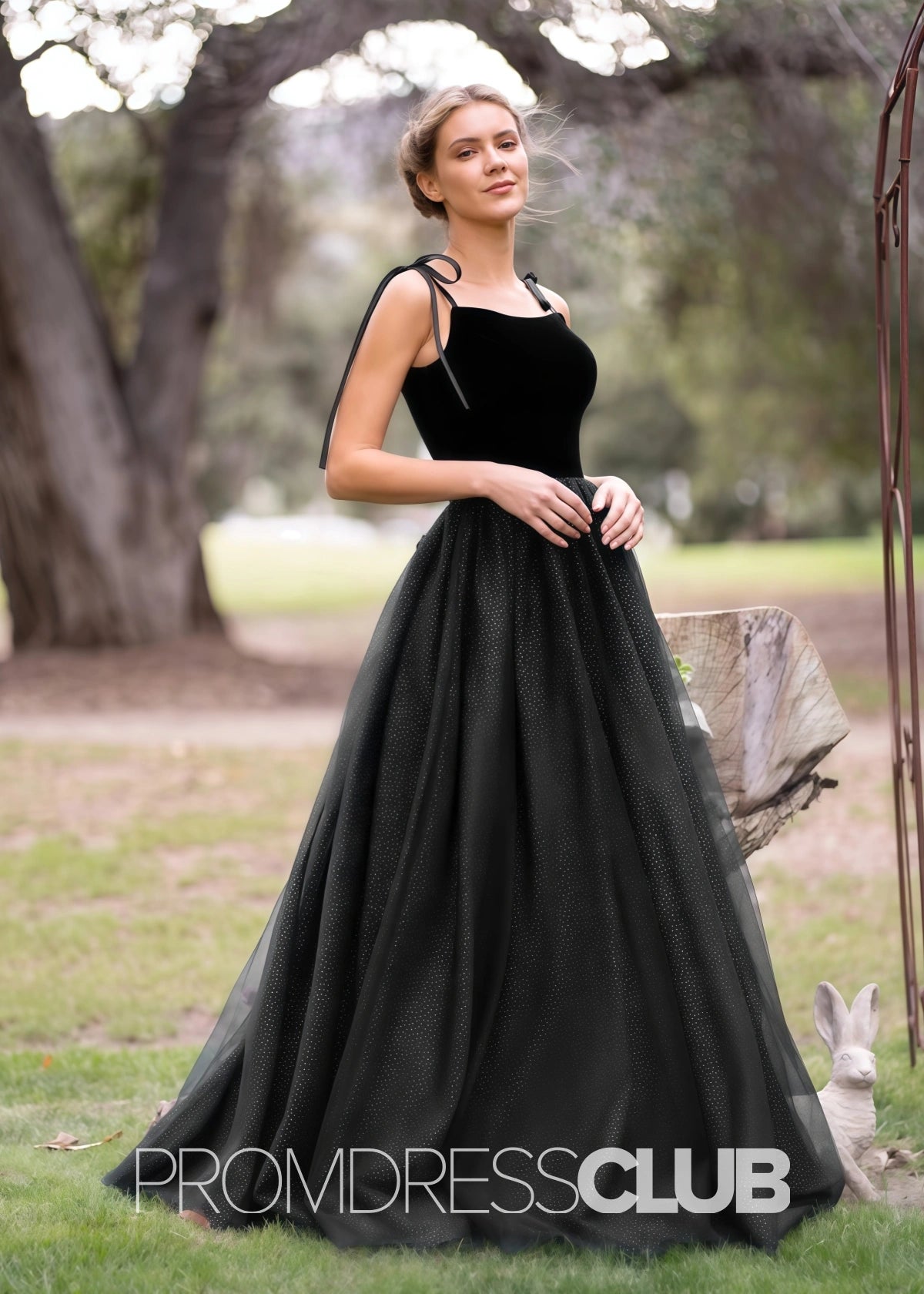 Sophia |Navy Blue Long Prom Dresses With A Line Spagatti Straps Velvet Tulle Floor Length - Black - PromDressClub