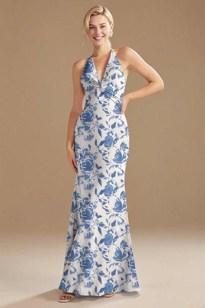 Special Moment Floral Pink Bridesmaid Dresses for Unforgettable Weddings - Blue Floral - PromDressClub