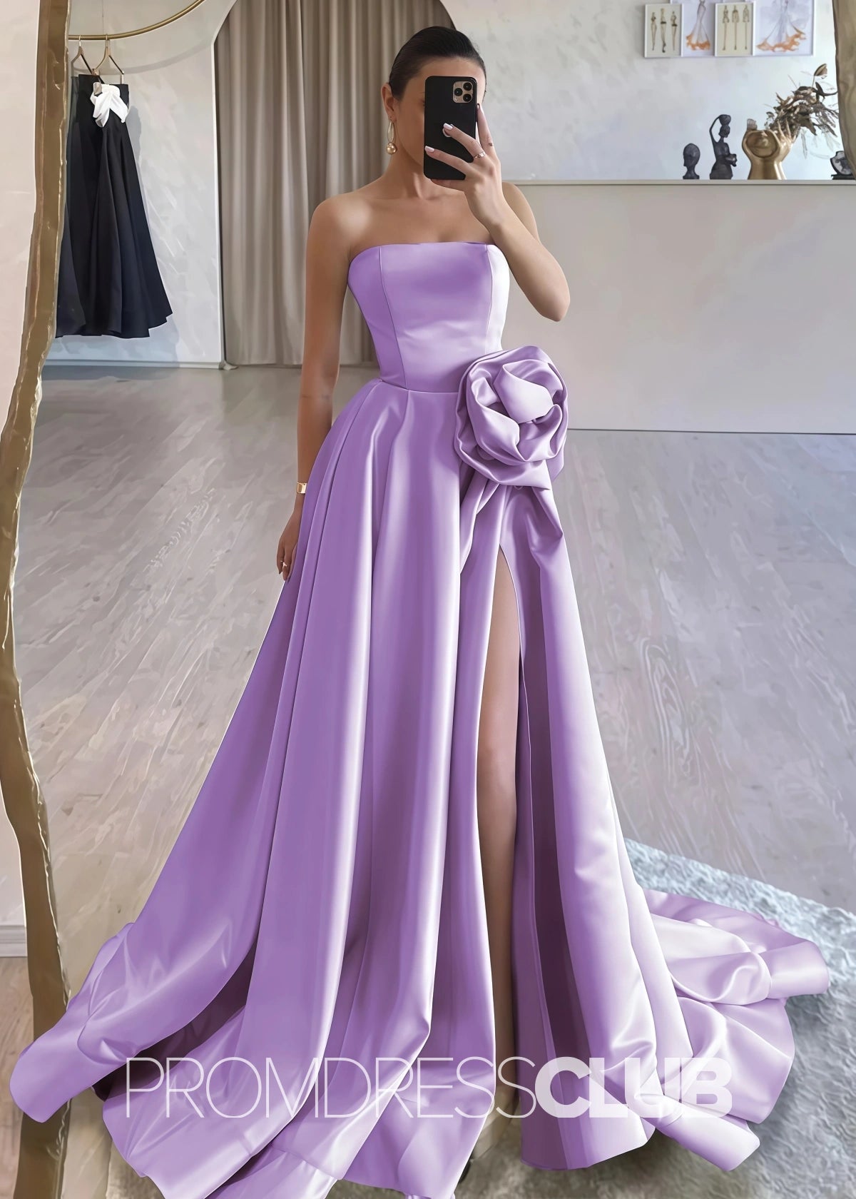 Strapless Long Black Prom Dress - Lavender - PROMDRESS Club