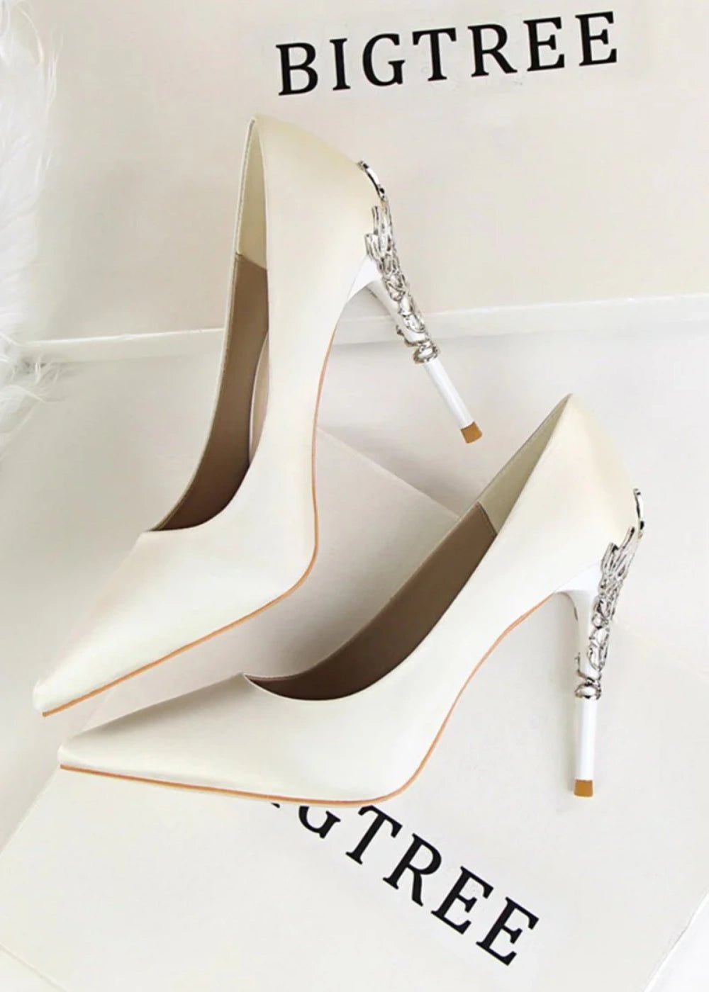 Stunning Burgundy and Red Pointed Toe Stiletto Heels - Elevate Your Style with Metal - Detailed Elegance - White - PromDressClub