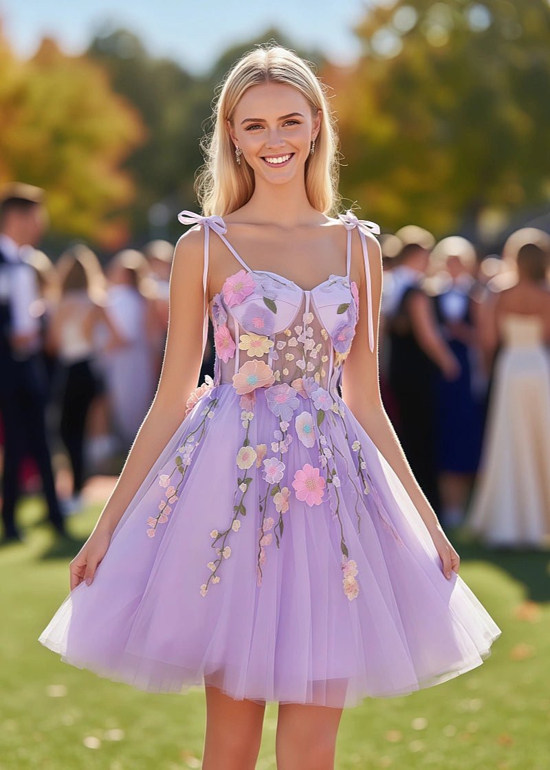 Stunning Grace Lavender Homecoming Dress with Flowers For Magical Dance Moments - Lavender Floral - PromDressClub