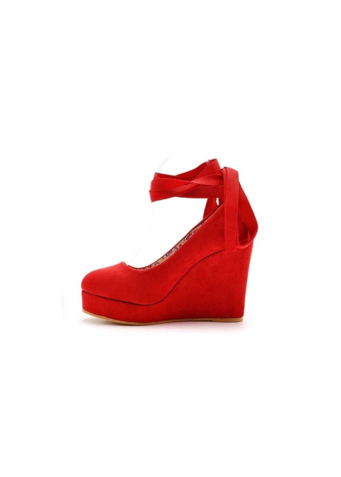 Stylish Black and Red Round Toe Platform Wedge Heels—Elevate Every Look with Trendy Versatility - Red - PromDressClub