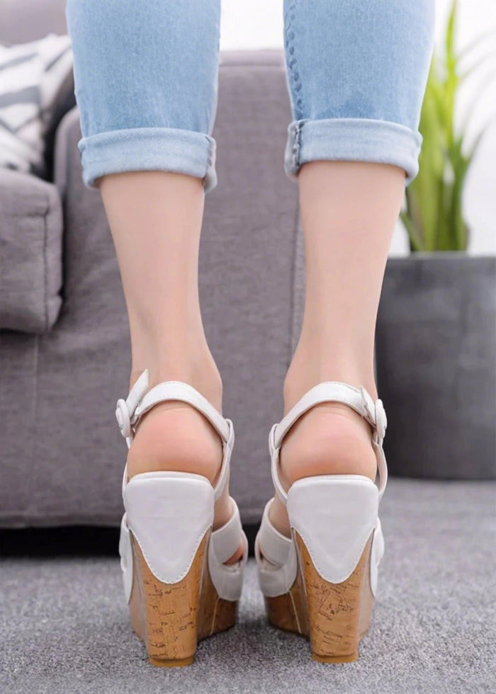 Stylish Black Platform Wedge Sandals & Versatile Peep Toe High Heels for Every Event - White - PromDressClub