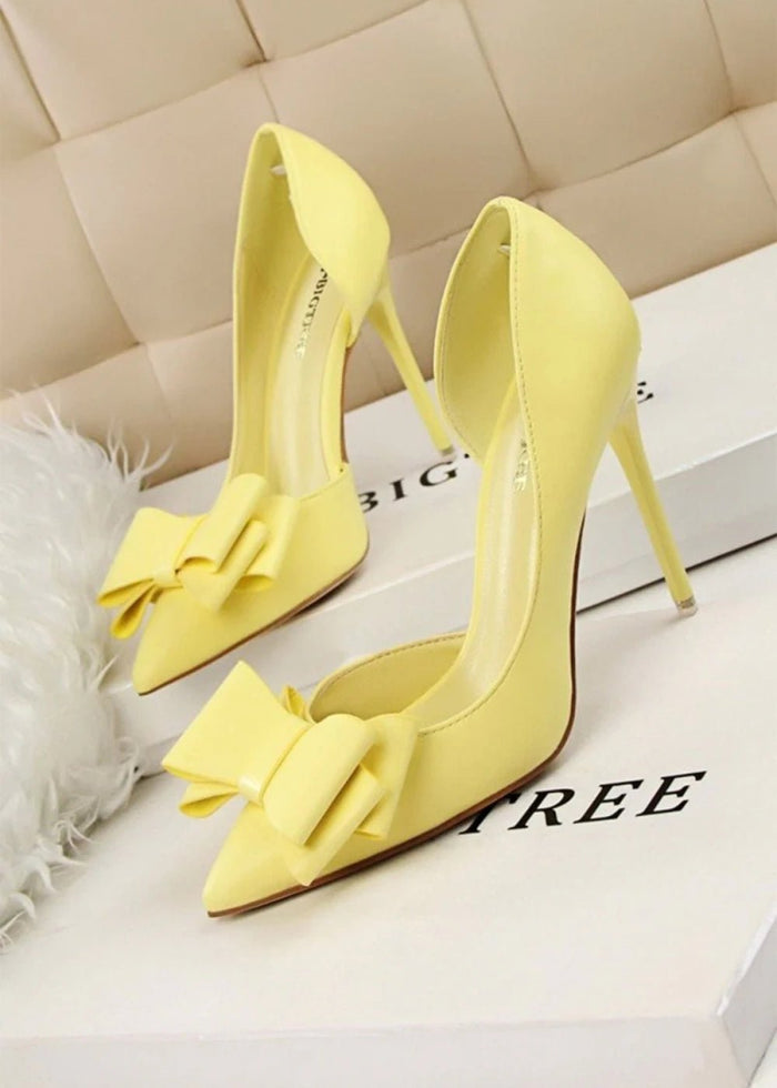 Stylish Light Blue and Pink High Heels Prom Shoes with Bow Detail – Perfect for Every Elegant Occasion! - Yellow - PromDressClub