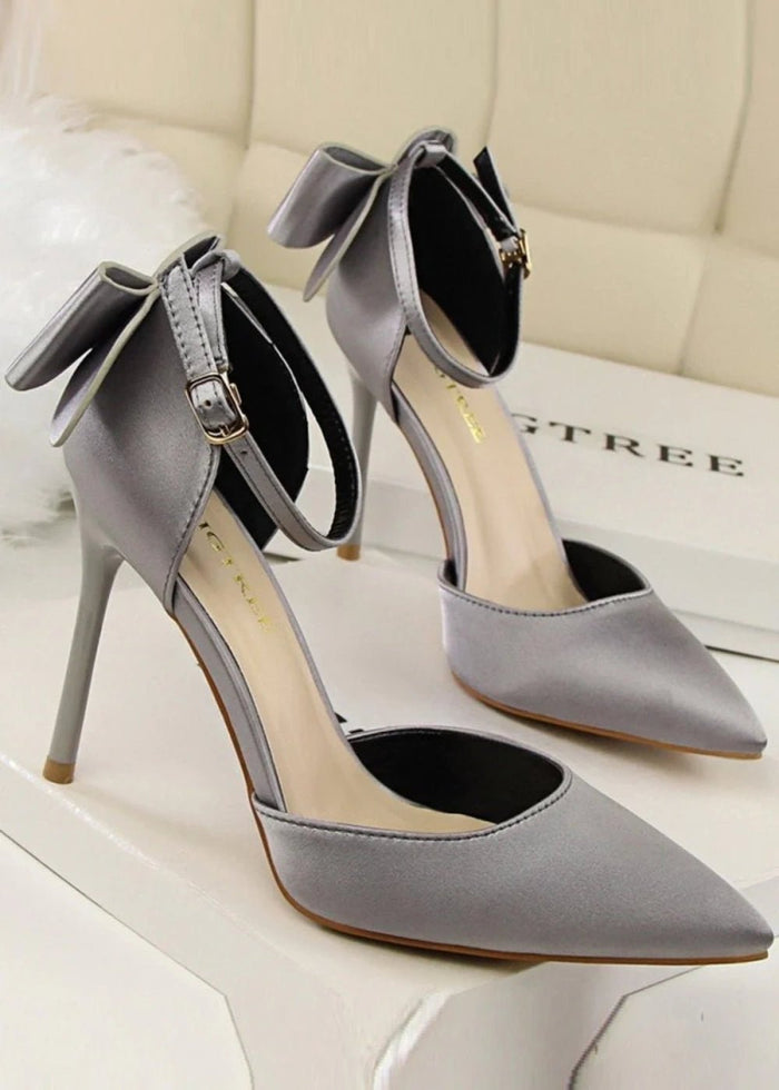 Stylish Pink Satin Prom Heels – Perfect Pointed Toe High Heels for Elegant Occasions - Grey - PromDressClub