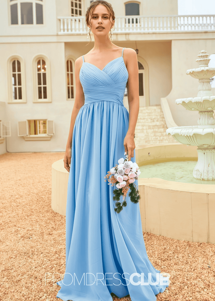 Susan | Lace Ruffle Blue Chiffon Maxi Bridesmaid Dress - Price #price_variant_lowest# - Blue - PromDressClub