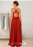 Susanna | A Line Spaghetti Straps Rust Brown Chiffon Long Bridesmaid Dress - Rust - PROMDRESS Club