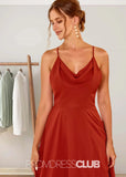 Susanna | A Line Spaghetti Straps Rust Brown Chiffon Long Bridesmaid Dress - Rust - PROMDRESS Club