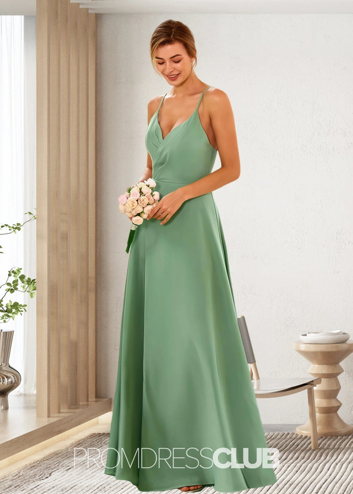 Susie | A Line High Slit Sage Green Chiffon Long Bridesmaid Dress - Price #price_variant_lowest# - Sage - PromDressClub