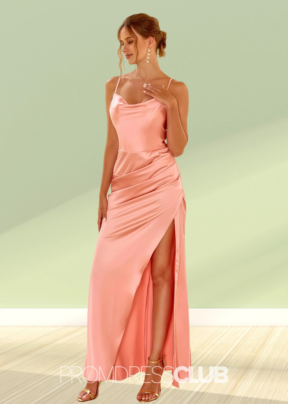 Tabitha | Sheath Column Blue Satin Long Bridesmaid Dress with Slit - Pink - PROMDRESS Club