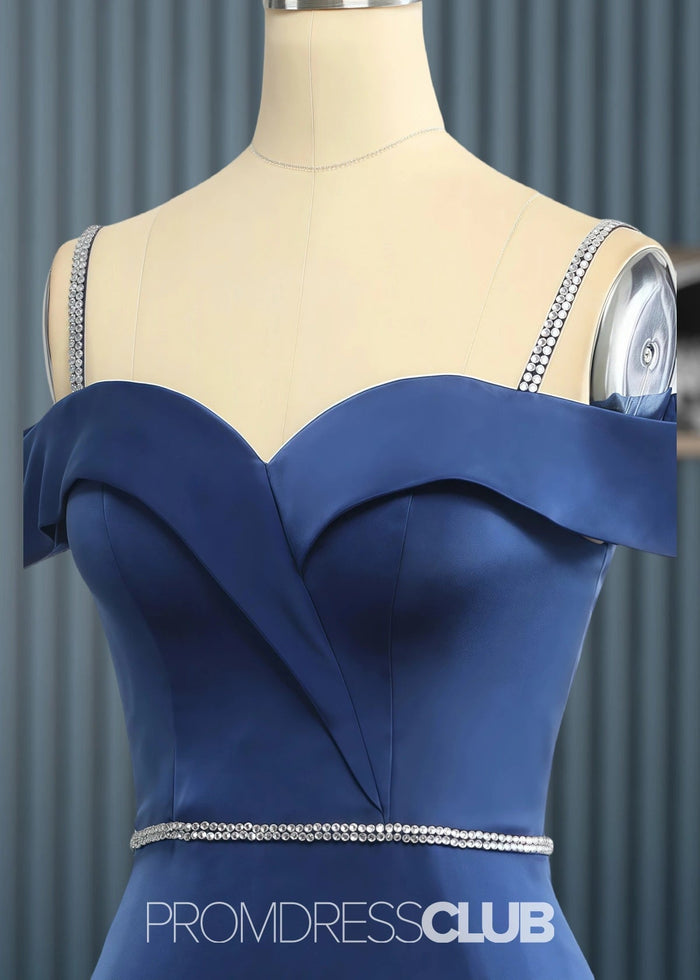 Tess | Mermaid Beading Lavender Satin Long Bridesmaid Dress with Split - Price #price_variant_lowest# - Navy Blue - PromDressClub