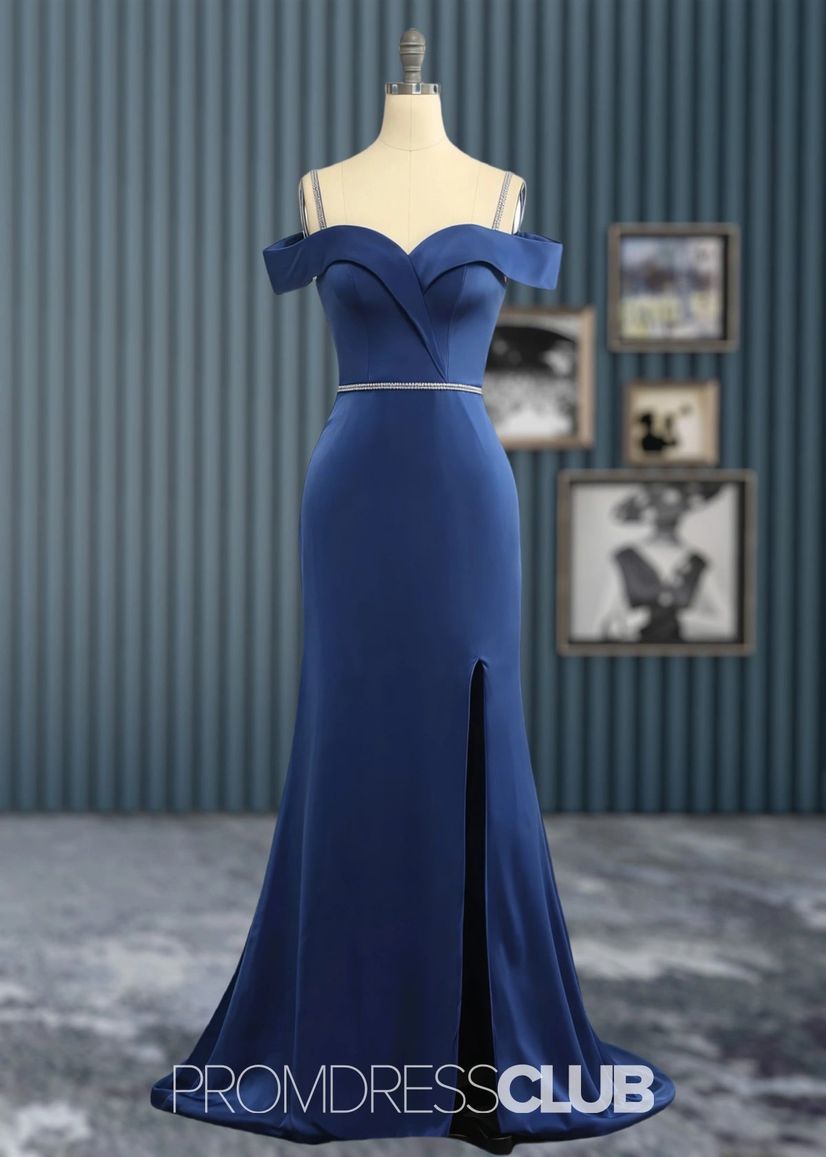 Tess | Mermaid Beading Lavender Satin Long Bridesmaid Dress with Split - Navy Blue - PROMDRESS Club