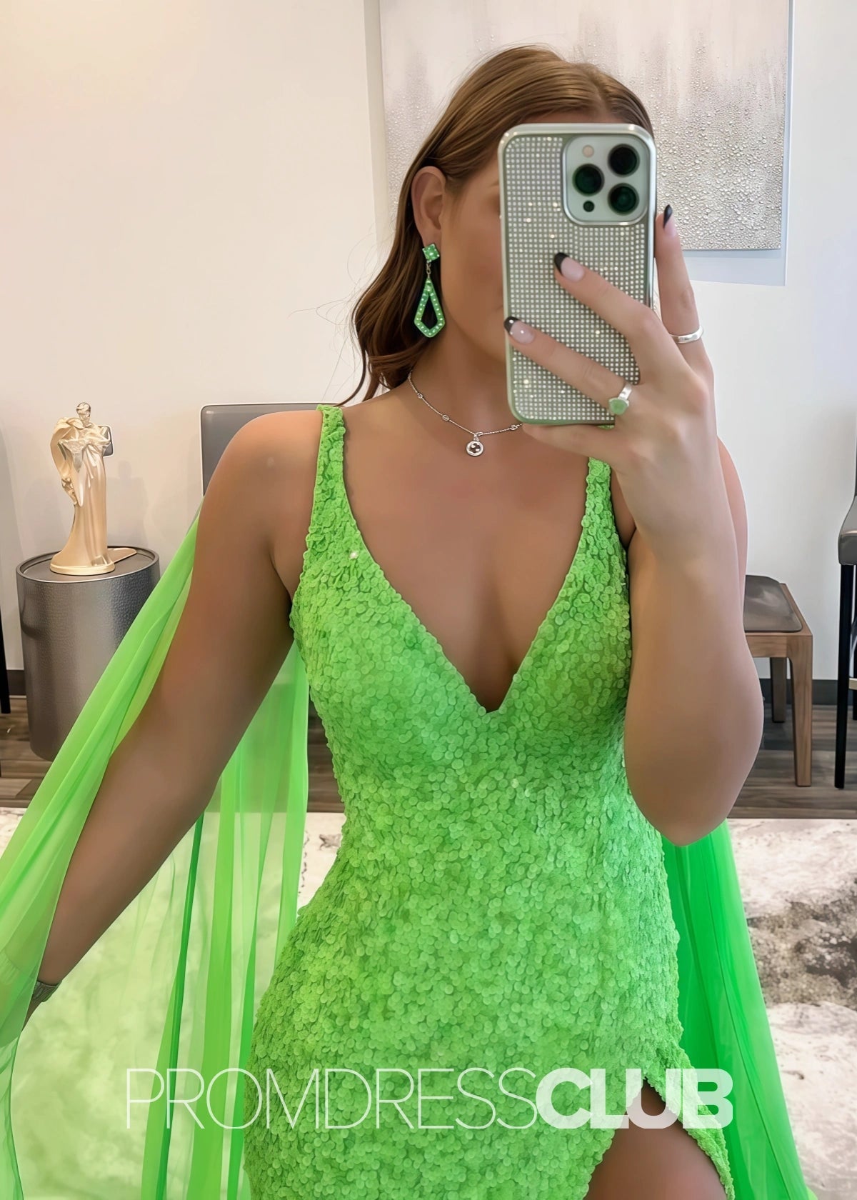 Thera |Forest Green Prom Dress Long Mermaid With V Neck Sequin Slit - Green - PromDressClub