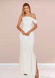 Tracy | Sheath Column Asymmetric White Satin Long Bridesmaid Dress - White - PROMDRESS Club