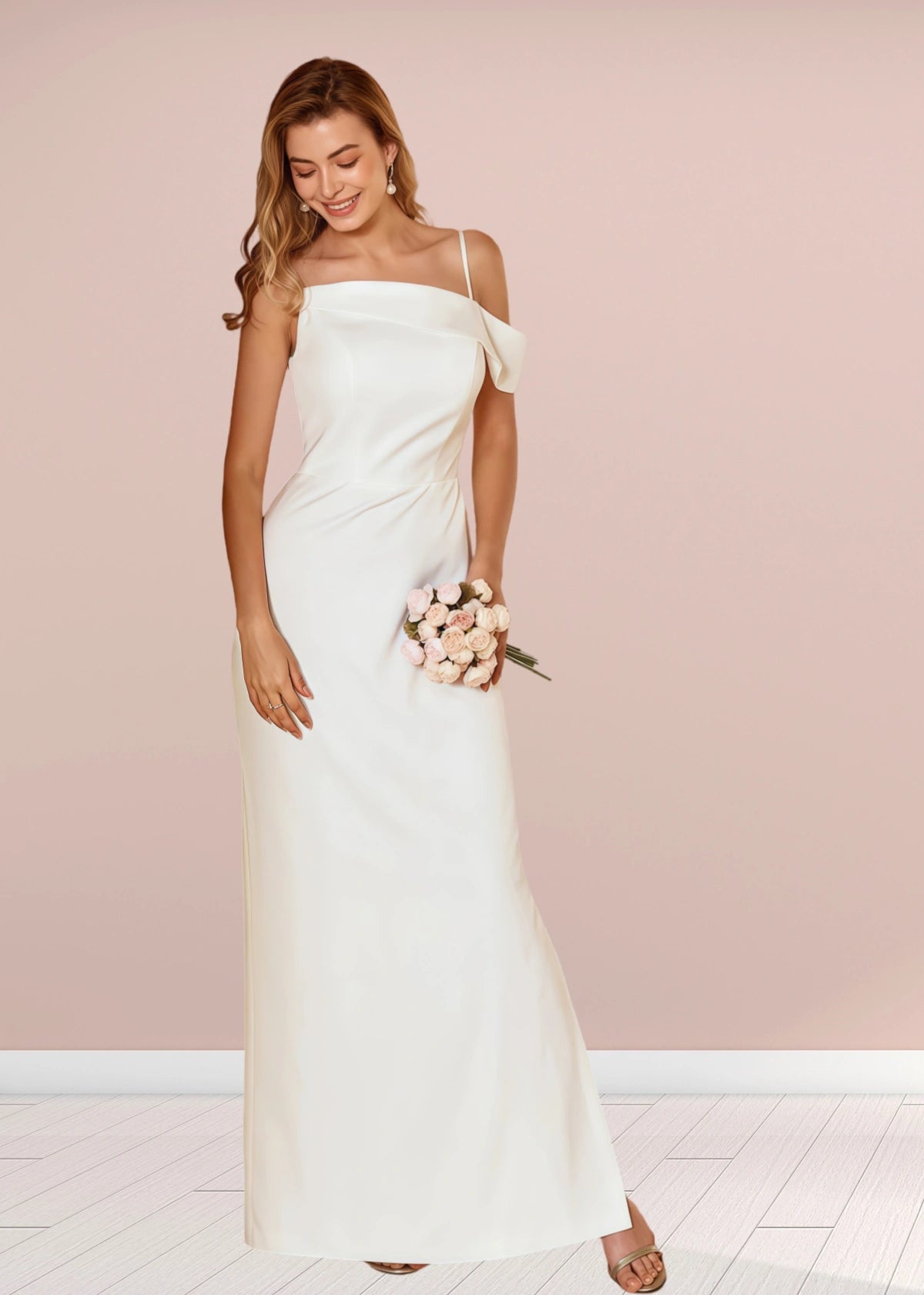 Tracy | Sheath Column Asymmetric White Satin Long Bridesmaid Dress - White - PROMDRESS Club